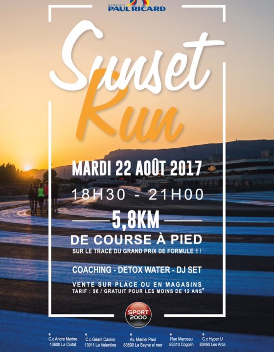 #SUNSETRUN Venez courir sur la piste du Circuit du Castellet